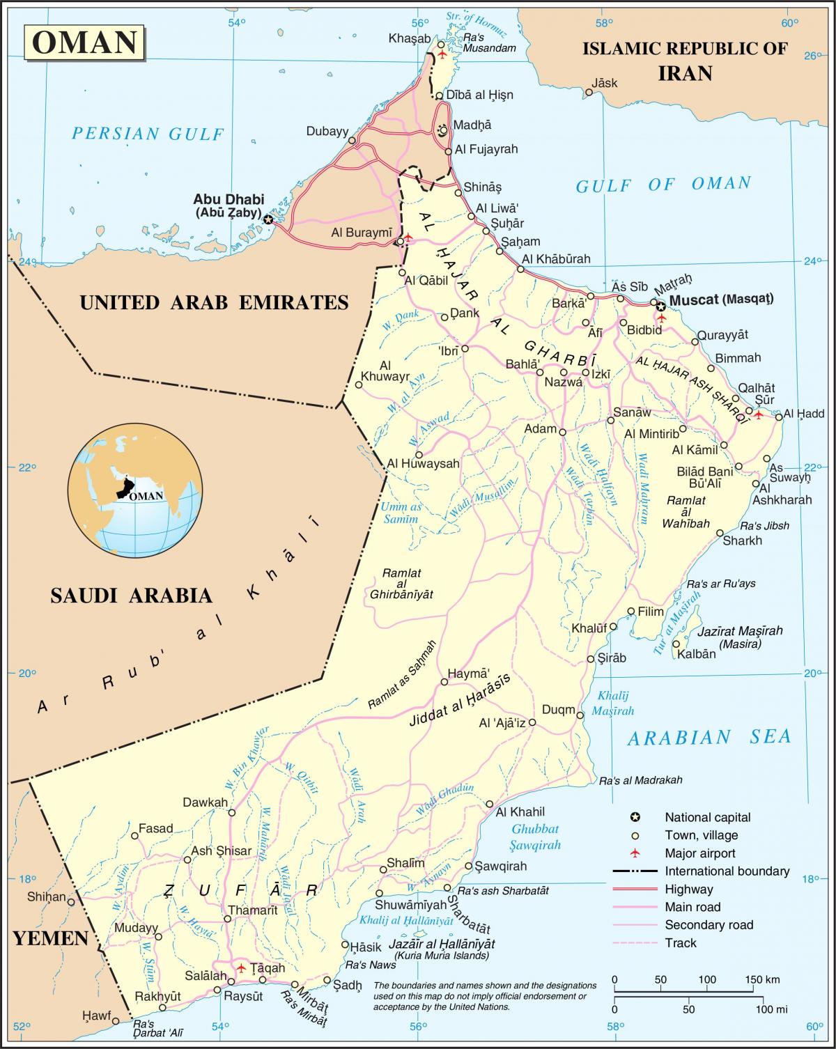 Omán silnice mapa