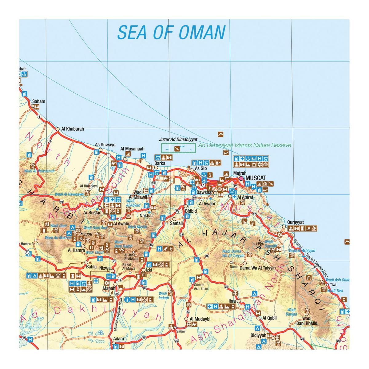 mapa Ománu trekking