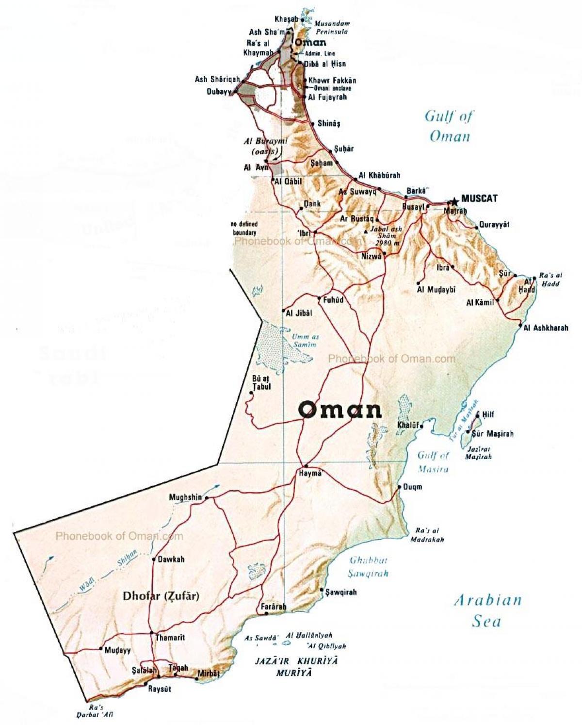 Omán, země, mapa
