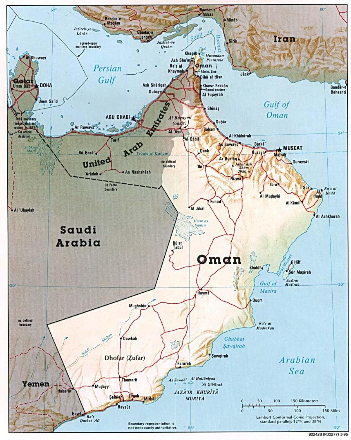 Omán mapa s městy
